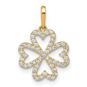10k Yellow Gold Mini CZ Four 4 Leaf Irish Clover Shamrock Lucky Charm Pendant